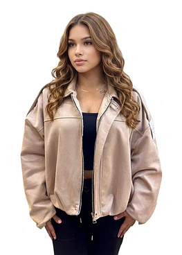 Chaqueta Bomber Gamuza - Beige