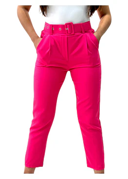 Pantalón con Cinturón Tiro Alto - Fucsia