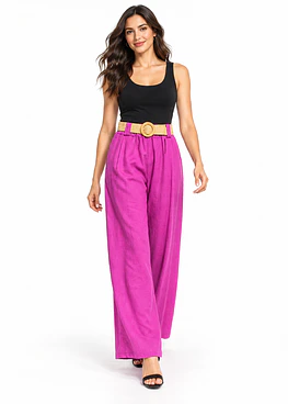 Pantalón Lino con Cinturón - Magenta