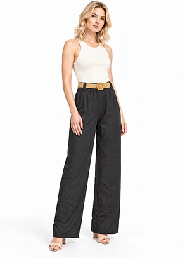 Pantalón Lino con Cinturón - Negro
