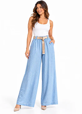 Pantalon Listado Brillos(#7167) - Celeste