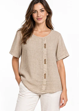 Blusa Lino 3 Botones - Beige