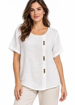 Blusa Lino 3 Botones - Blanco