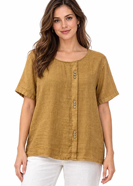 Blusa Lino 3 Botones - Camel
