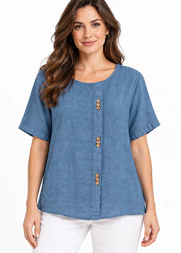Blusa Lino 3 Botones - Azul