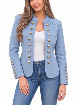 Chaqueta Militar con Botones en las mangas - Celeste