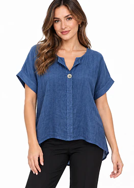 Blusa Lino 1 Boton - Azul Jeans