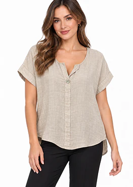 Blusa Lino 1 Boton - Beige