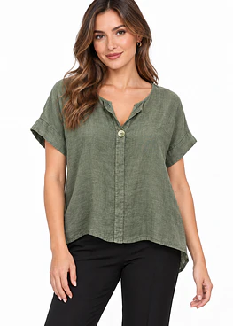 Blusa Lino 1 Boton - Verde