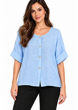 Blusa Lino - Celeste