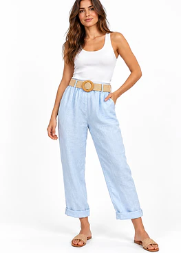 Pantalon Lino Porto - Celeste