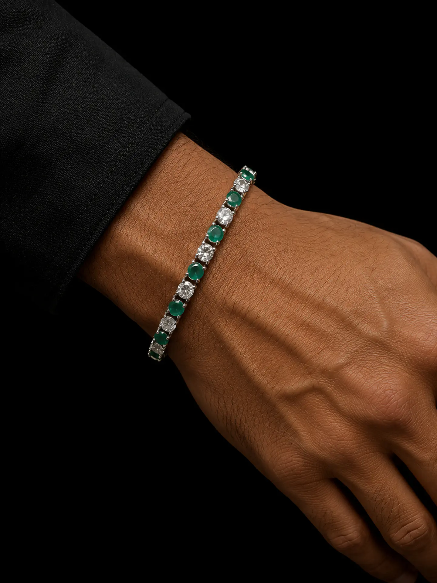 Pulsera en plata con esmeraldas 1