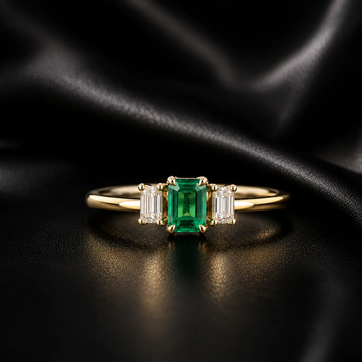 Anillo en oro con diamantes y esmeralda 1
