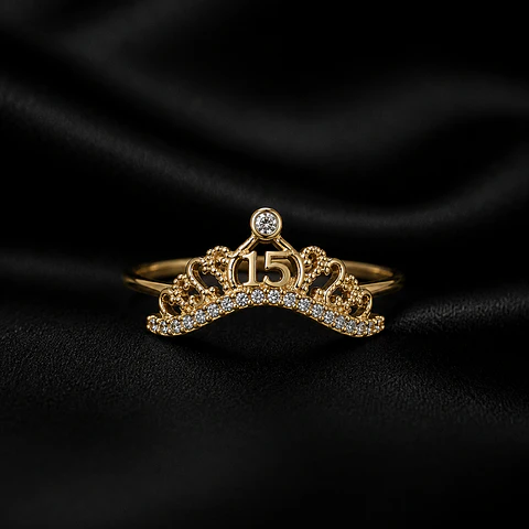 Anillo de 15 en oro y diamantes