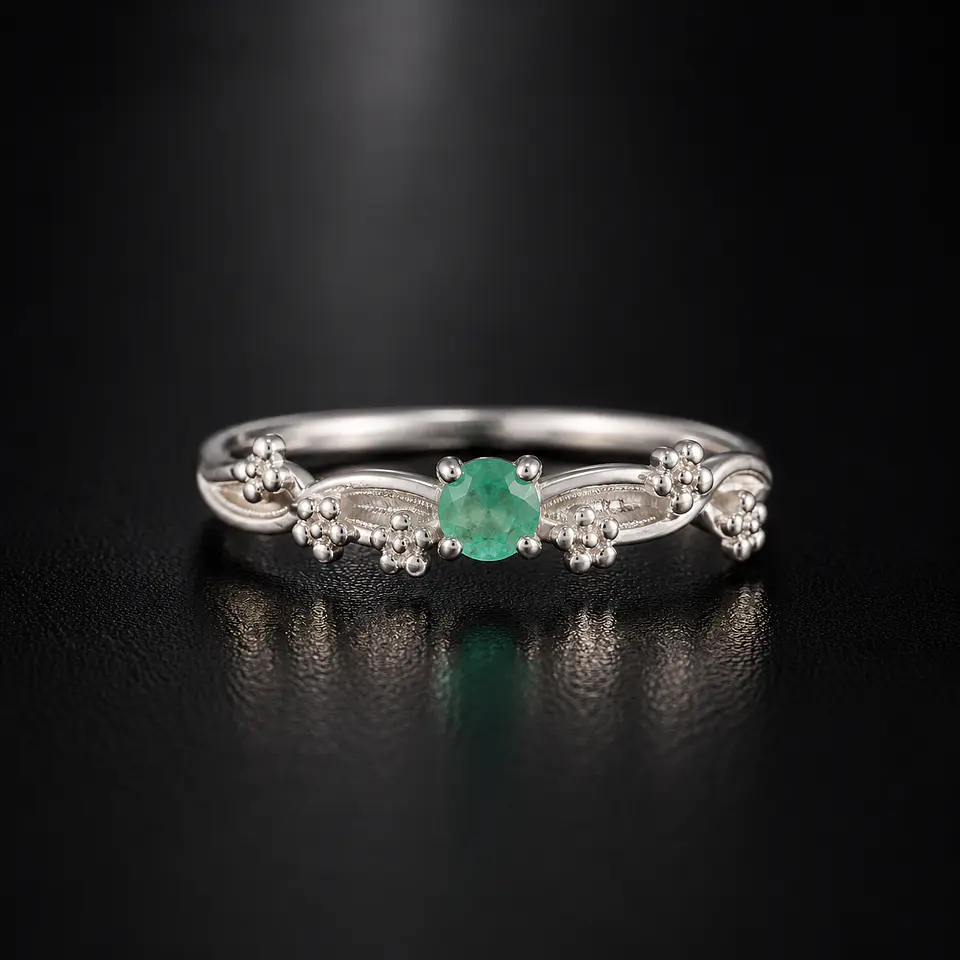 Anillo en plata con esmeraldas 1