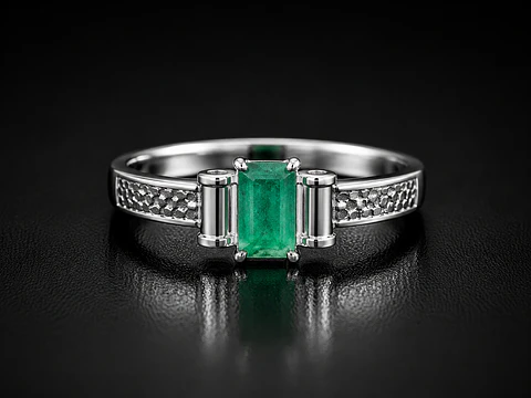 Anillo en plata con esmeraldas