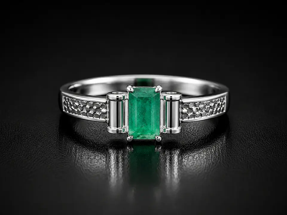 Anillo en plata con esmeraldas 1