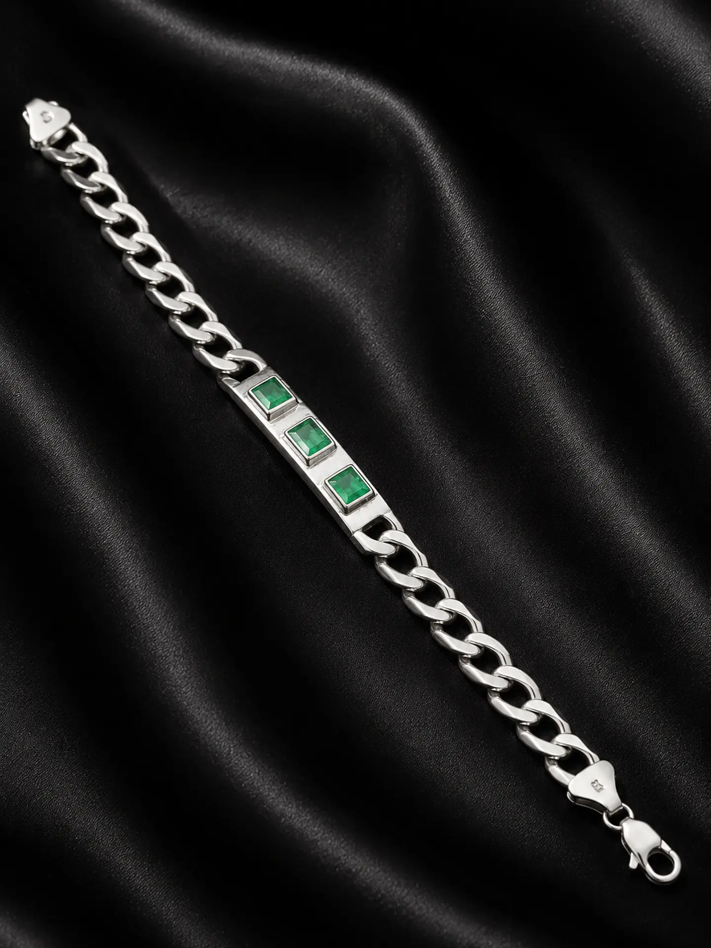 Pulsera en plata con esmeraldas 1