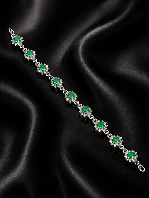 Pulsera en plata con esmeraldas