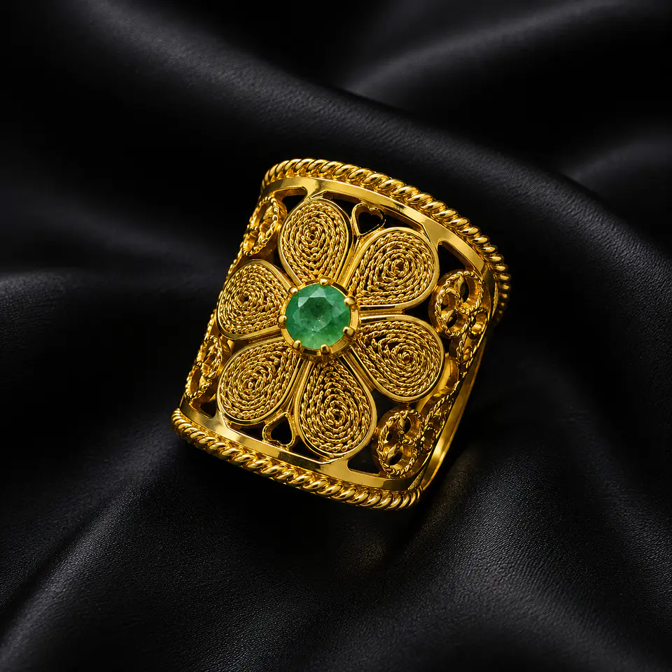 Anillo en Filigrana con esmeralda 1