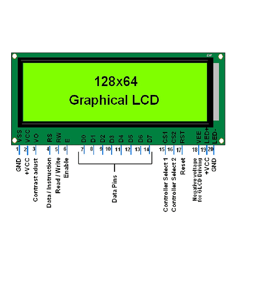 PANTALLA LCD 128X64 GRAFICADORA GLCD CON PINES CS1 Y CS2
