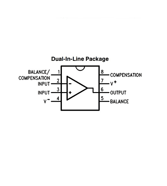 LM301  (1) Amplificador Operacional con pines de Ajuste y Balance con Fuente Dual