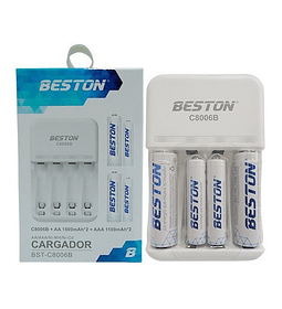 Cargador BESTON Con Baterias recargables  AA x2 + AAA x2