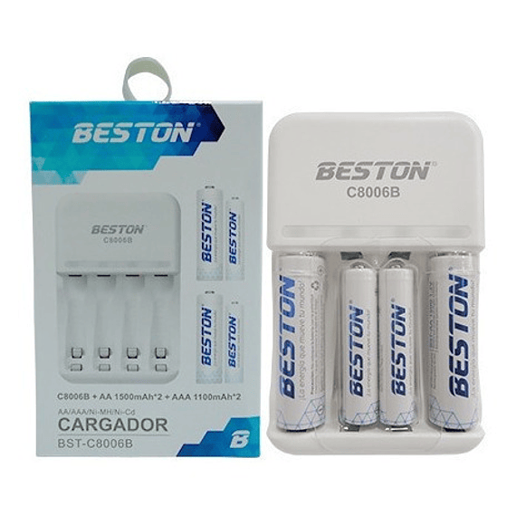 Cargador BESTON Con Baterias recargables  AA x2 + AAA x2