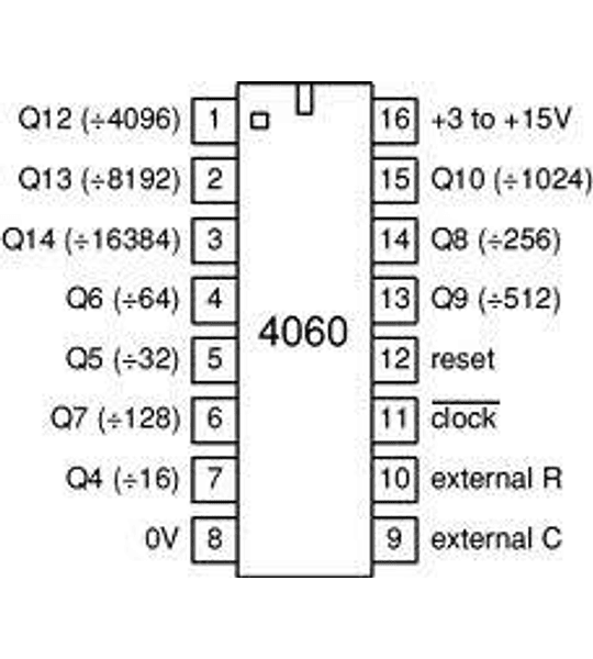 CD4060 CMOS Contador y Divisor Binario de 14 Estados