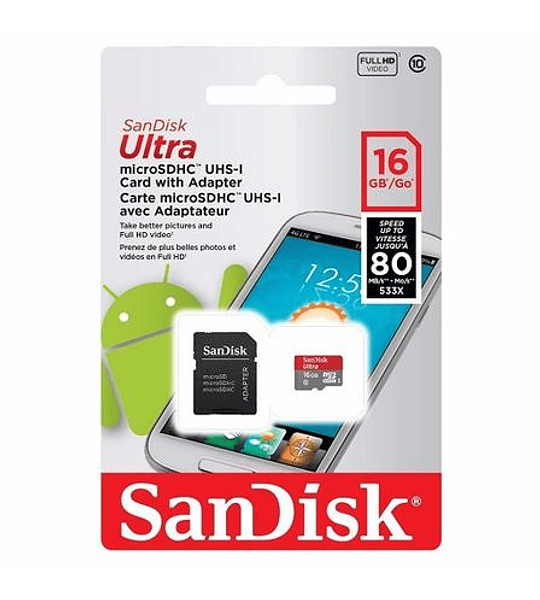 Memoria Micro SD SanDisk 16 GB Clase 10 