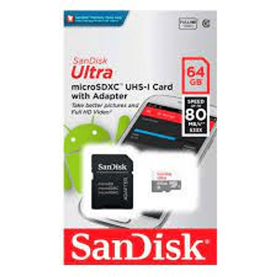 Memoria Micro SD SanDisk 64 GB Clase 10 