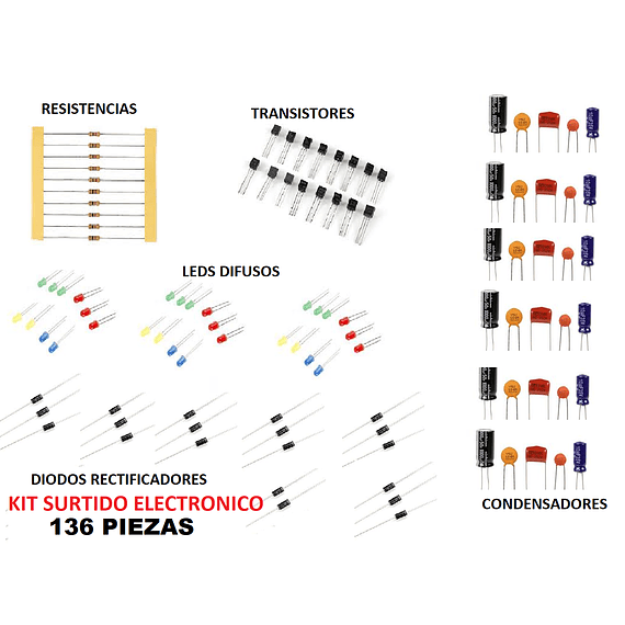 KIT SURTIDO BASICO ELECTRONICO 136 PIEZAS