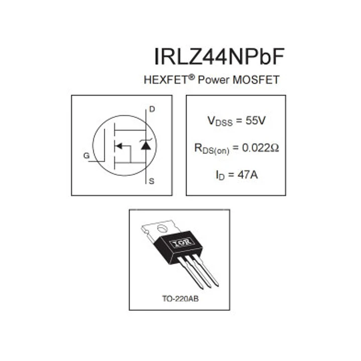 IRLZ44 MOSFET CANAL N DE POTENCIA CON ACTIVACION GATE DE 4.5V A 5VDC 2