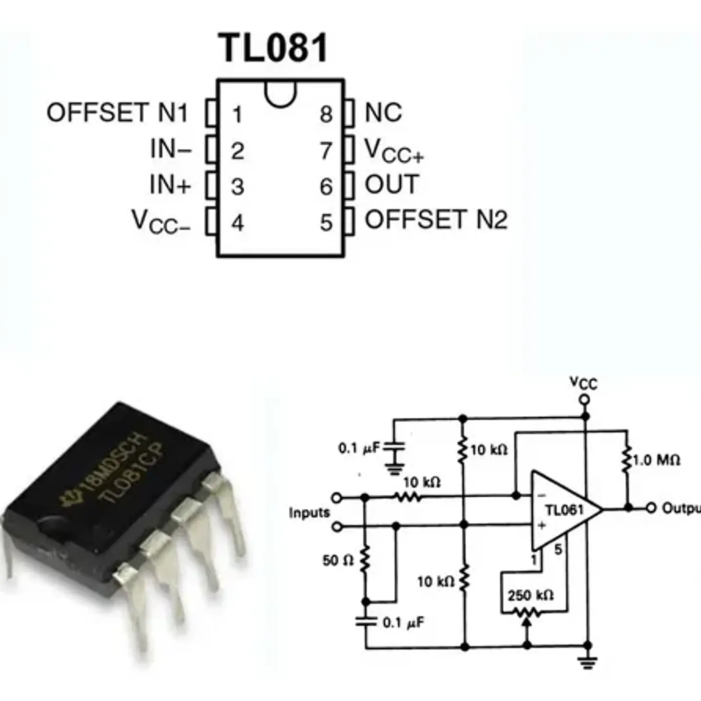 TL081 (1) AMPLIFICADOR OPERACIONAL CON AJUSTE DE OFFSET CON FUENTE DUAL  2
