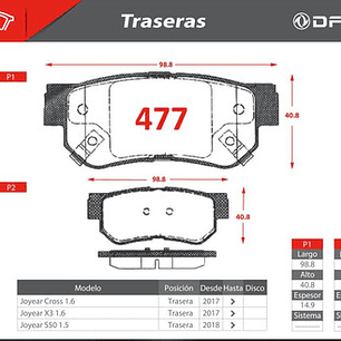 Pastillas De Frenos Traseras Dfm Joyear X3 1.6 2017-2019