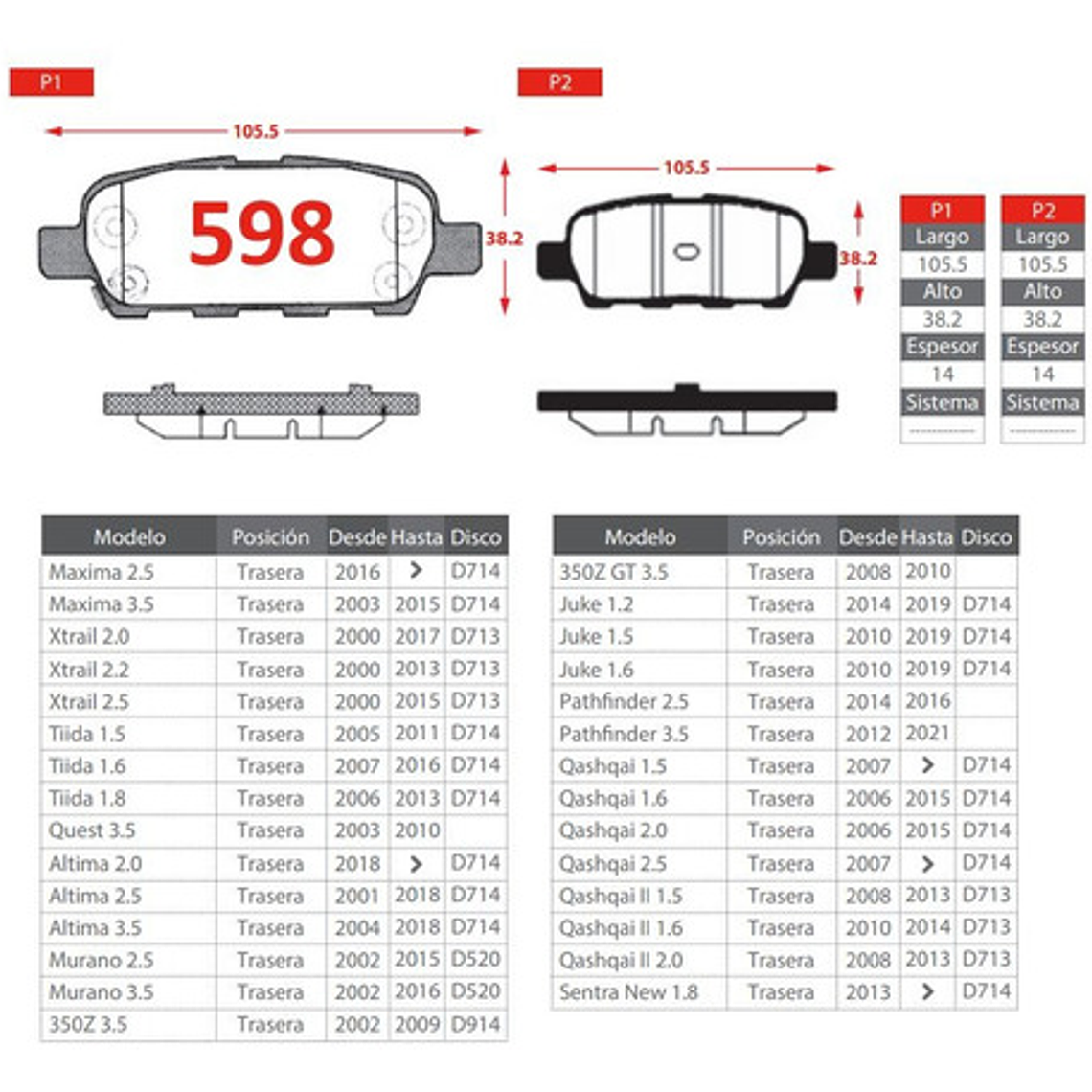 Pastillas De Frenos Traseras Nissan Qashqai 2010-2014 3