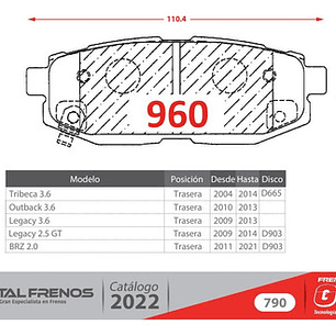 Pastillas De Frenos Traseras Subaru Tribeca 2007-2018