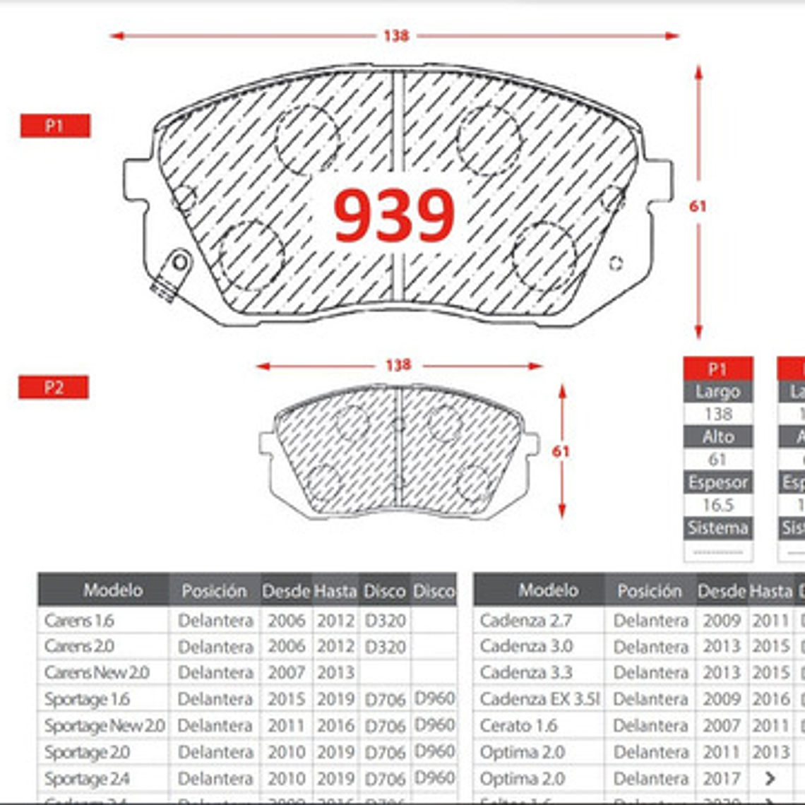 Pastillas Freno Delanteras Gtx Kia Sportage 2011-2016 2