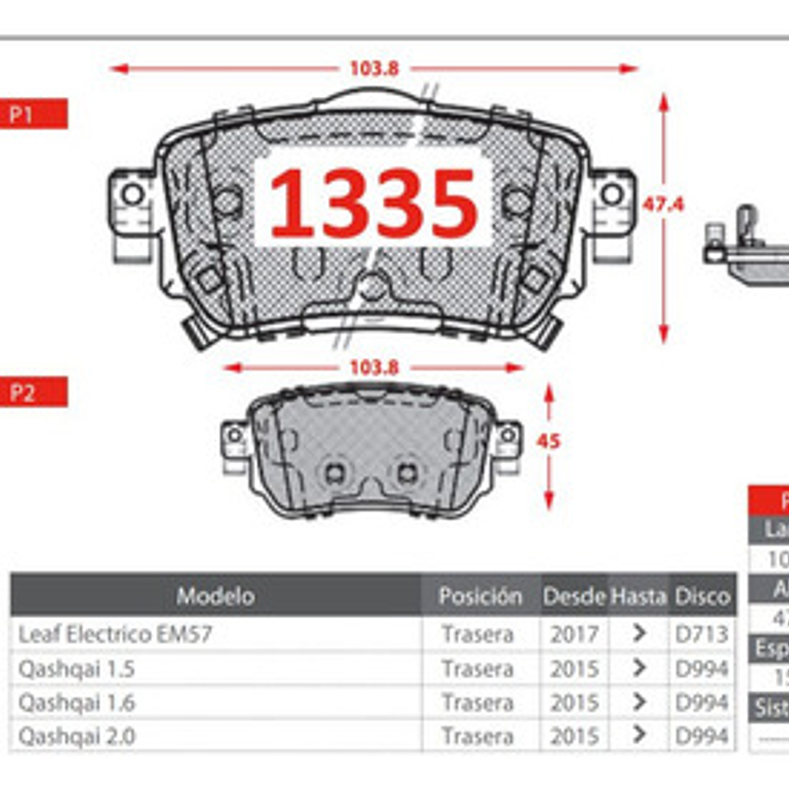 Pastillas De Frenos Traseras Nissan Qashqai Ii 2015-2019 3