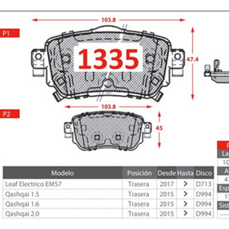 Pastillas De Frenos Traseras Nissan Qashqai Ii 2015-2019 3