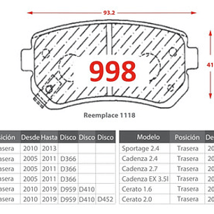 Pastillas Freno Traseras Gtx Kia Sportage 2011-2016