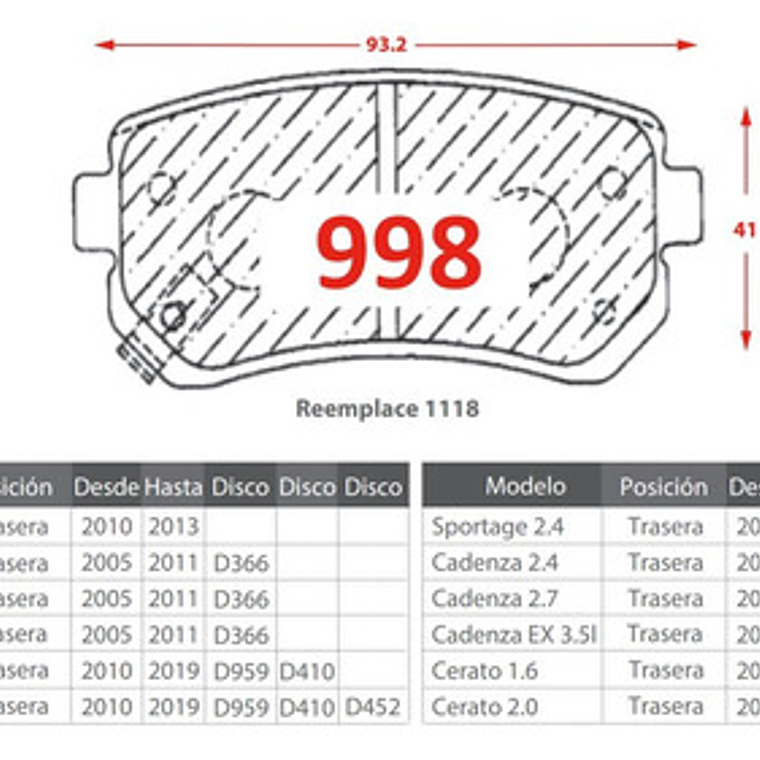 Pastillas Freno Traseras Gtx Kia Sportage 2011-2016 2