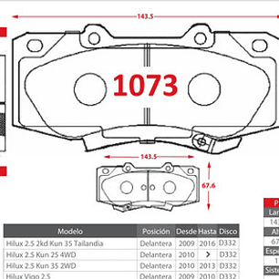 Discos + Pastillas Freno Delanteras Toyota Vigo Kun35 09-15