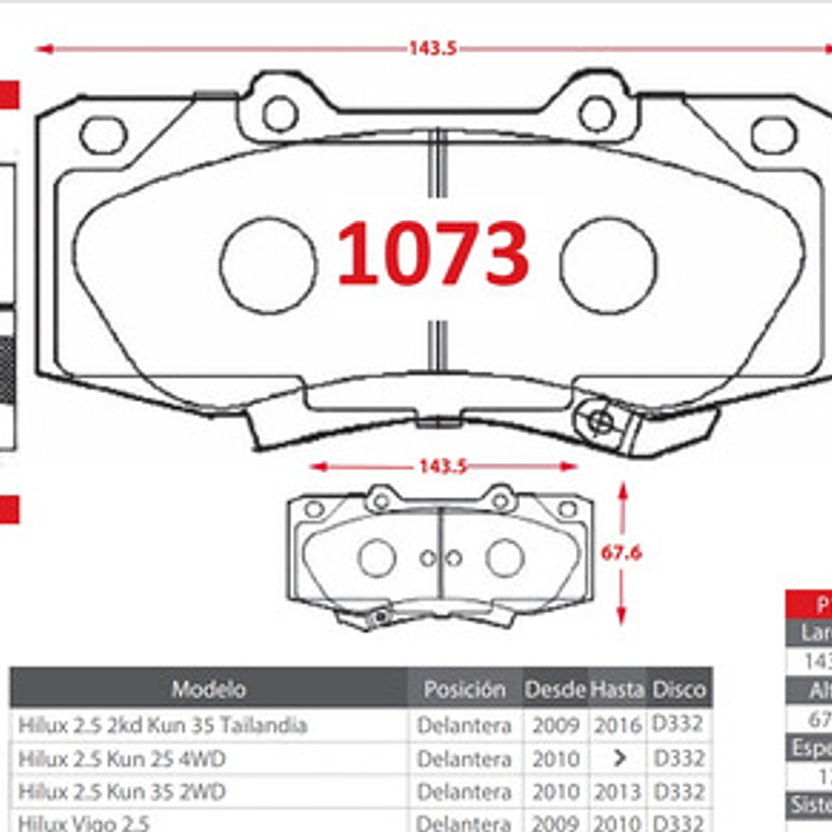 Discos + Pastillas Freno Delanteras Toyota Vigo Kun35 09-15 2
