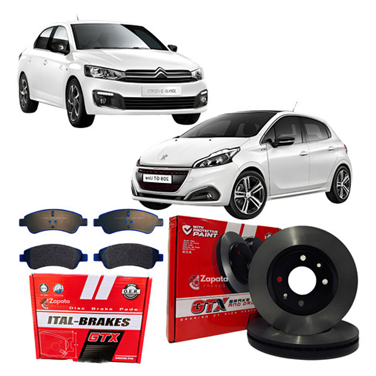 Discos + Pastillas Freno Delanteros Gtx - Peugeot 208  1