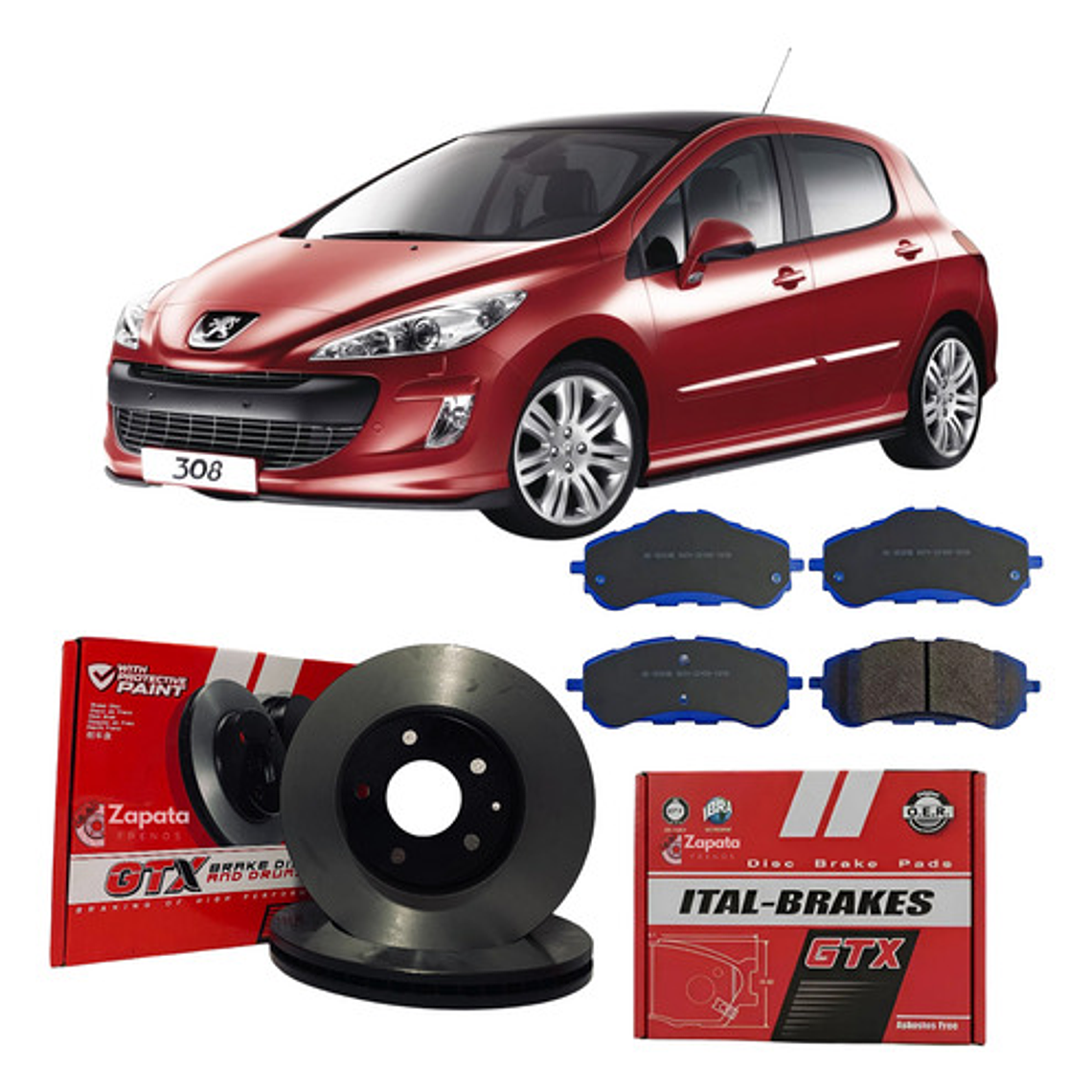Discos + Pastillas Freno Delanteros Gtx - Peugeot 308 -2013+ 1