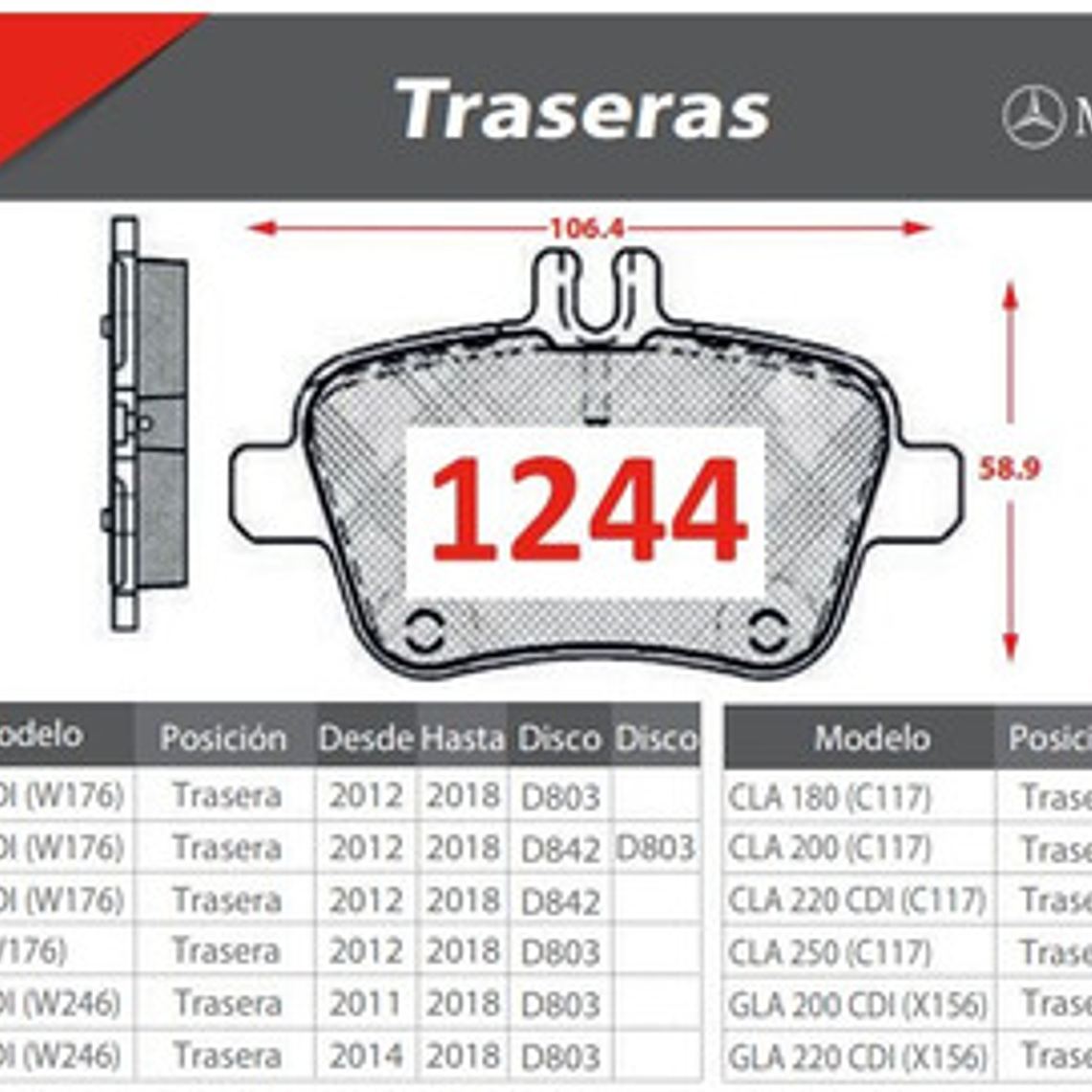  Pastillas Freno Traseras Para Mercedes Benz A200 W176 4