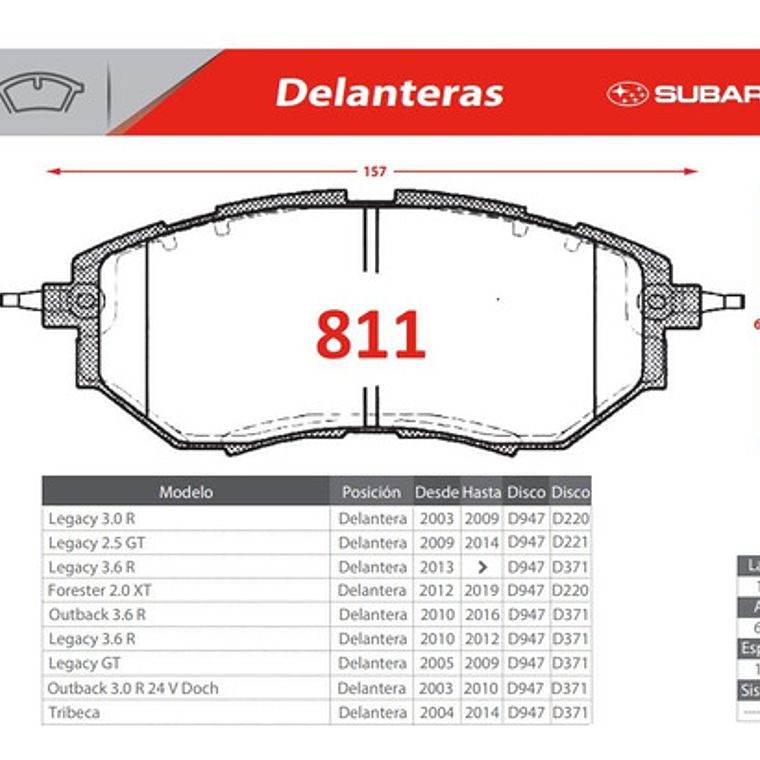 Pastillas Frenos Delanteras Cerámica Subaru Outback 2015+ 3