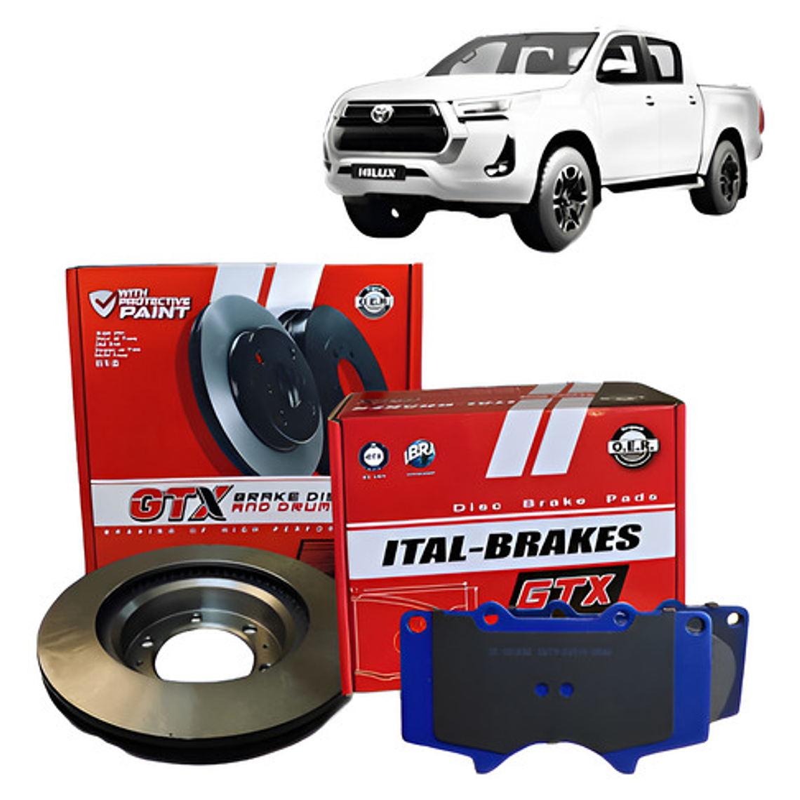 Discos + Pastillas Delanteras Gtx Toyota Hilux 2016-22 1