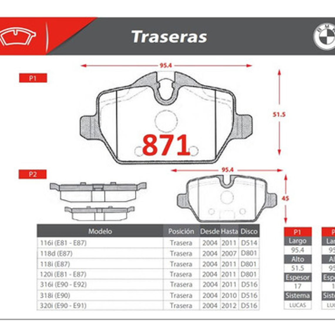 Pastillas De Frenos Traseras Bmw 116i 2004-2011 3